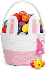 Easter Basket, Bunny Easter Baskets for Kids, Pink & White Baskets with Handle for Gifts Empty, Bunny Egg Hunting, Basket Stuffers Essentials