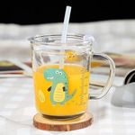 KRIVAZ Glass Tumbler Milk Cup with Silicone Straw and Lid Handle for Kids' Dinosaur Printed Glass Mug with Straw,Juice and Drinking Mug (Pack of 1), 350 ml (Crocodile)