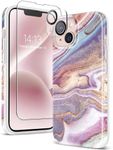 GVIEWIN Marble for iPhone 13 Case, with Screen Protector & Camera Lens Protector, [10FT Military Grade Drop Protection] Slim TPU Phone Case Cover Women for iPhone 13 6.1" 2021 (Flowing Sakura/Pink)