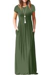 GRECERELLE Womens Summer Maxi Dress Short Sleeve Crewneck High Waist Casual Loose Long Dresses with Pockets Army Green-XL