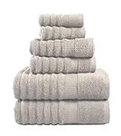 LANE LINEN Luxury Ribbed Bath Towels - 100% Cotton Towels for Bathroom, Zero Twist, Textured Shower Towels, Absorbent, Quick Dry, 2 Bath Towels, 2 Hand Towels, 2 Wash Cloths - Platinum (6 Piece Set)