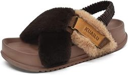 KuaiLu Womens Fuzzy Cross Band Platform Sandals with Back Strap Arch Support for Spring Fall Furry Ladies Open Toe Slingback Slide Slippers Cozy Plush Fleece Comfy House Shoes Slippers Brown 8