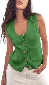 Yousify Womens Sweater Vest Summer Ribbed Tank Tops Sleeveless Button Down Shirts Scoop Neck Top for Women, Green, X-Large