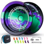 MAGICYOYO V12 Finger Spin Yoyo Professional Responsive Yoyo for Kids & Adults, Unresponsive Yoyo for Advanced, Professional Yoyo with 12 Yoyo Strings & Yo-Yo Accessory Kit - Black Green Purple