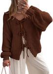 PRETTYGARDEN Women's Tie Front Bow Cardigan Sweaters Chunky Knit Long Puff Sleeve Trendy Fall Winter Jacket Coats (Caramel,X-Large)