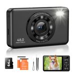 Digital Camera with 64GB Card Autofocus 2.7K 48MP Kids Camera with 16X Zoom Anti Shake 2 Batteries, Compact Portable Small Point and Shoot Digital Cameras Gift for Kid Student Children Teen Girl Boy