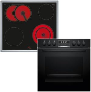 Bosch HND671LS62 Einbauherd-Set, Bestehend aus HEG578BB3 Herd, 60 x 60 cm, Made in Germany, Air Fry, 3D Heißluft, Hydrolyse und Pyrolyse Selbstreinigung, & NKN645GA2E Elektro-Kochfeld, Bräterzone