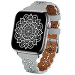 TopPerfekt Lace Leather strap Compatible Apple Watch 38mm 40mm 41mm Women Ultra Thin hollow out Breathable Leather strap Classic Clasp for iWatch Collection Ultra SE 8 7 6 5 4 3 2 1 grey