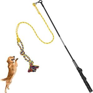 DIBBATU Flirt Pole for Dogs Interactive Dog Toys for Large Medium Small Dogs Chase and Tug of War, Dog Teaser Wand with Lure Chewing Toy for Dog Outdoor Exercise & Training