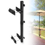 ZZM Patio Umbrella Holder for Deck Railing, Adjustable Deck Umbrella Mount Outdoor, Attachable to Railing Mounting Brackets - Upgraded 3 Screws to Secure Umbrella Handle, Maximizes Deck Space (Dark)