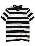 Zengjo Mens Tshirt Striped Stretch Short Sleeve Crew Neck(Black/Off White,XXL)