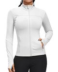 GYM RAINBOW Women Running Jackets Full Zip Slim Fit Lightweight Athletic Workout Yoga Jacket(#1 White,Small)
