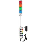 ANDONT 4 Stack Super Bright LED Andon Tower Lights with Buzzer, Buzzer/Red/Yellow/Green/Blue, Off-ON or Flash, 6 ft Industrial Adapter, Plug Play Ready