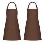 Jubatus 2 Pack Bib Aprons with 2 Pockets Cooking Chef Kitchen Apron for Women Men, Brown