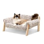 MEWOOFUN Large Cat Bed Sturdy Wooden Leg Raised Cat Sofa Bed Kitten Bed for Indoor Cats - Soft Cat Couch with Removable Cover Hold up 15kg, 56x45cm Brown-grey