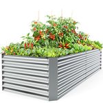 Ohuhu Raised Garden Bed 8x3x1.8 ft for Outdoor Plants, Galvanized Steel Planter Box, Extra-Large Metal Garden Boxes, Raised Beds for Gardening, Vegetables, Fruits, Flowers, Herbs, Silver