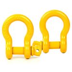 FreeTec 3/4" Bow Shackles D Ring Shackles, 4.75 Tons (9,500 Lbs) Heavy Duty Galvanized Lifting Shackles, 2 Pack Screw Pin D Shackles for Lifting Towing Construction 4x4 Offroad Recovery, Yellow