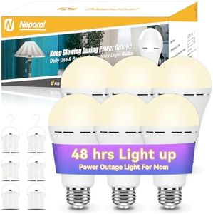 Neporal LITE Emergency Rechargeable Light Bulbs A19, Light Up to 48 hrs, Battery Operated Light Bulb, 5000K E26 LED Bulb, Emergency Lights for Home Power Failure (Soft White-6PK, 12, Watts)