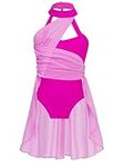 CHICTRY Big Girls Kids Sleeveless Halter Neck Ruffle Dance Leotard Lyrical Dancewear Costumes Rose 10-12 Years