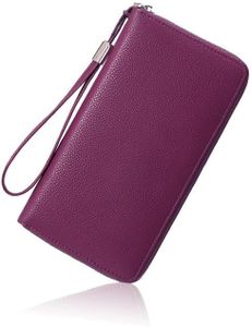 Generic Women RFID Blocking Wallet Leather Zip Around Phone Clutch Large Capacity Ladies Travel Purse Wristlet (Deep Purple), XINGDEJIAADLY-1-5