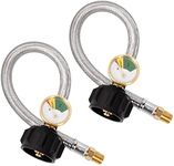 SHINESTAR RV Propane Hose with Gauge for Camper, 12 Inch Braided Propane Pigtail for Dual Stage Regulator, 1/4-Inch Male NPT x QCC1, 2-Pack