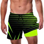 Cozople Swim Trunks Men 2 in 1 Mens Bathing Suit 5.5 Inch Quick Dry Mens Swimming Trunks with Pockets, Black Green Small
