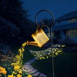 Solar Outdoor Garden Lights Waterproof, Solar Watering Can with Cascading Lights for Garden Decor, Retro Metal Hanging Solar Lantern String Lights with Hook Outside Patio Decor Gardening Present