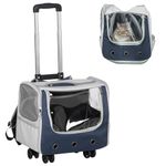 PawHut 3 in 1 Cat Carrier, Foldable Pet Backpack, Luggage with Telescoping Handle, Adjustable Shoulder Strap for Small Cats & Dogs Travel Hiking, Light Grey