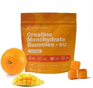 VYBRANCE LABS 3-in-1 Creatine Monohydrate Gummies | 5g Creatine + Taurine + Vitamin B12 | Muscle Strength, Brain Energy & Focus | Sugar-Free Vegan | Men & Women | Citrus Mango