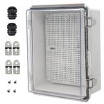 Zulkit Junction Box IP67 Waterproof Electrical Box Hinged Clear Cover Stainless Steel Latch Plastic Enclosure for Project w Mounting Plate Wall Bracket and 2 Cable Gland 8.7"x6.7"x4.3"/220x170x110mm