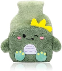 Green Rubber Hot Water Bottle with Soft Removable Knit Outer Lid, Classic Rubber Hot and Cold Water Bottle with Cute Image Hand Feet Warmer and Shoulder Pain Relief
