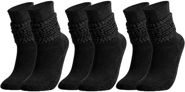 Firtink 3 Pairs Women's Slouch Sock, Extra Long Scrunch Knee High Sock, Novelty Cotton Knit Boot Socks for Women Girls, One Size, Black, One size