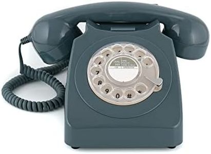 GPO 746 Rotary Telefono Fisso Retro anni ‘70, Telefono Classico con Interruttore per Suoneria, Cavo Arricciato, Suoneria a Campanello Originale, per Casa e Hotel, Grigio