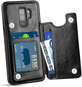 HianDier Wallet Case for Galaxy S9 Plus, Slim Protective Case with Credit Card Slot Holder Flip Folio Soft PU Leather Magnetic Closure Cover Compatible with Samsung Galaxy S9+ Plus, Black