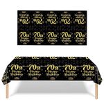 3 Pack 70th Birthday Tablecloth Decorations for Men Women, Black Gold Happy 70 Birthday Theme Table Cover Party Supplies 70 Year Old Birthday Plastic Disposable Rectangular Table Cloth