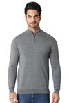 Van Heusen Athleisure Men Sweater - Merino Wool Acrylic Blend - High Neck, Half Zip, Long Sleeve_72004_Grey Melange_M