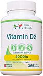 Vitamin D3 4000iu 1 Year Supply | Premium High Strength Supplement | 365 Easy to Swallow Softgel Capsule | One a Day, Year Supply | Supports Healthy Bones, Teeth, Muscle and Immune System | UK Made