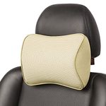 au-kee Car Pillow Memory Foam Supporting Neck Pillow Soft Leather Headrest for Car Seats Driving Home Office Beige (1PC)