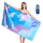 JMQYS Beach Towels Microfiber Travel Towels XXL Super Absorbent Towel Quick Drying 2 Sides Printed Camping Towels Sand Free Ultra Soft Oversized Sport Towel with Bag Perfect for Gym Swim Yoga(63"x31")