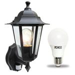 Dependable Trading LTD Traditional 6 sided garden/porch outdoor coach wall lantern IP44 (Black 6 Sided + Motion Sensor + LED)