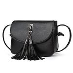 NOTAG PU Leather Crossbody Bag for Women Small Daily Purse Wallet Clutch Fashion Casual Shoulder Bag with Tassel (Black)