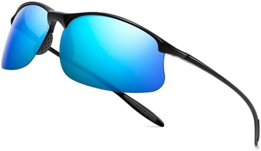 SUNGAIT Ultra Lightweight Rimless Polarized Sports Sunglasses for Men Fishing Running UV400 Protection, Black Frame/Blue Lens