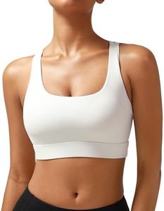 RUNNING GIRL High Impact Sports Bras for Women - Scoop Neck Strappy Sports Bra High Support Moulded Cup Workout Bra(WX3022 White S)