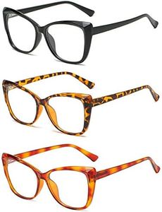 KoKoBin 3 confezioni di occhiali da lettura con Occhio di Gatto, eleganti occhiali dalla montatura grande, comodi occhiali blu a prova di luce +1.5