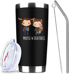 ATHAND Supernatural Merchandise Gifts Sam & Dean Moose & Squirrel Insulated Tumbler Cups Coffee Wine Mug With Lid Straw 20 OZ - Gifts Ideas for TV Show Fan,Friends, Family and Your Soul Mates (Black)