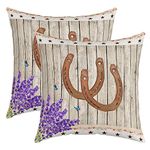 Castle Fairy Horseshoe Pillow Case Cover 2 Pack,Lavender Flower Western Texas Star 16"x16" Soft Cushion Cover Reversible Print,Rustic Vintage Grey Wood Board Decorative Throw Couch Sofa Pillow Cover