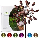 SteadyDoggie 75-Inch Wind Spinners Jewel Cup - Solar-Powered with Multi-Color LED Glass Ball - Metal Kinetic Windmill for Dual Wind Direction - Easy to Assemble Garden and Outdoor Yard Decorations