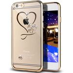 iPhone 6S Case,iPhone 6 Case,NSSTAR Mini Love Heart Glitter Bling Crystal Rhinestone Diamonds Clear Rubber Golden Electroplate Plating Frame TPU Soft Silicone Bumper Case Cover for iPhone 6/6S 4.7"