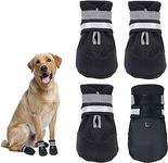 REESTBOO Dog Boots, 4 Pcs Waterproof Dog Shoes Dog Rain Boots Snow Boots with Reflective Straps & Anti-Slip Soles, Easy Wearing Dog Paw Protectors Pet Running Shoes for Large Dogs Outdoor Indoor Wearing (Black, XL)