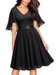 MISSMAY Women's Vintage V Neck Lace Chiffon Elegant Wedding Guest Party Dress (Medium, Black)